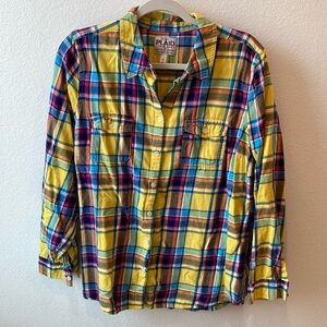 Old Navy Yellow and Blue Casual Button Down Shirt